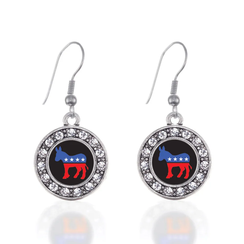 Silver Democrat Circle Charm Dangle Earrings