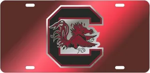 South Carolina Gamecocks "Block C" Laser Cut Inlaid Mirrored License Plate- Garnet