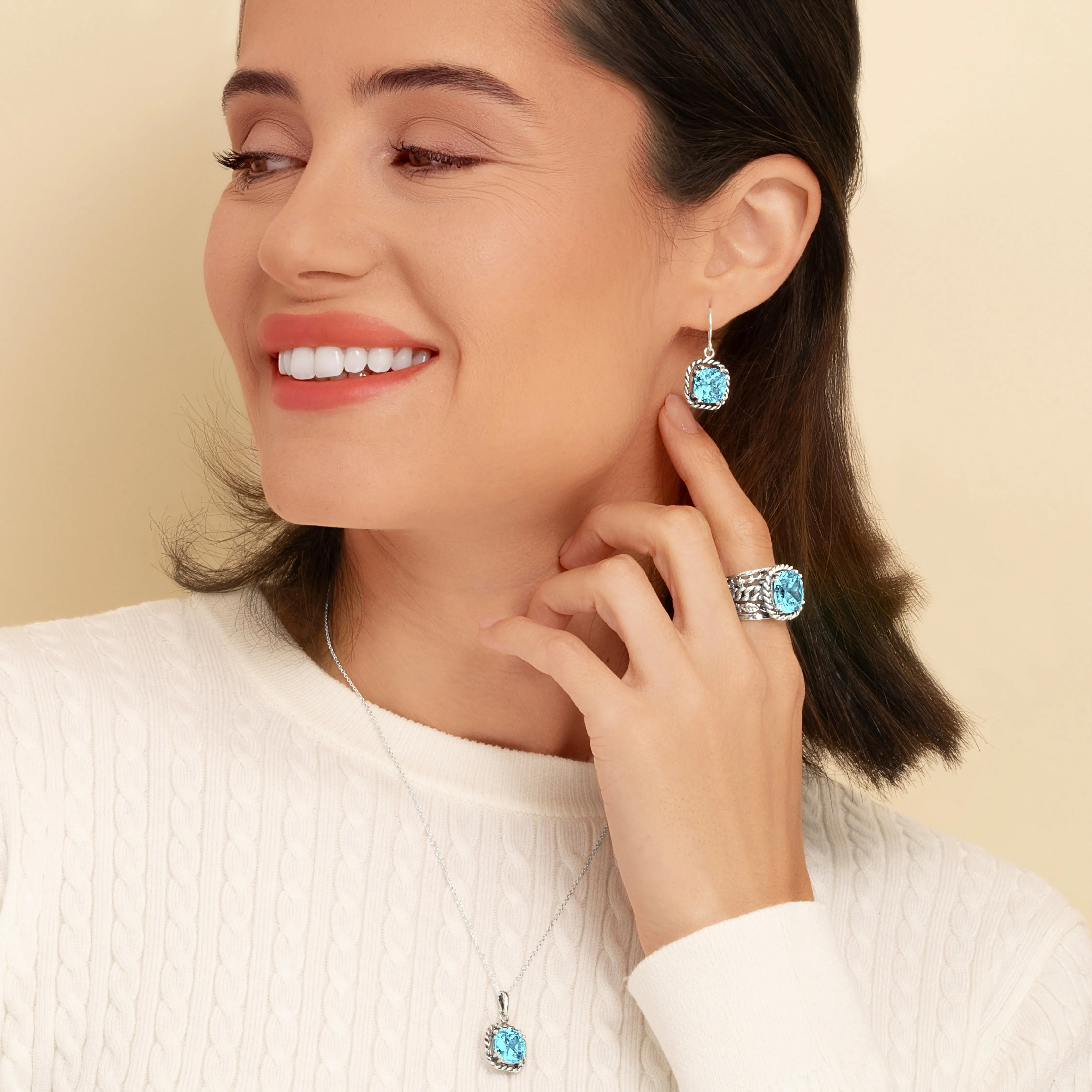Sterling Silver Aquamarine CZ Rope Pendant Necklace