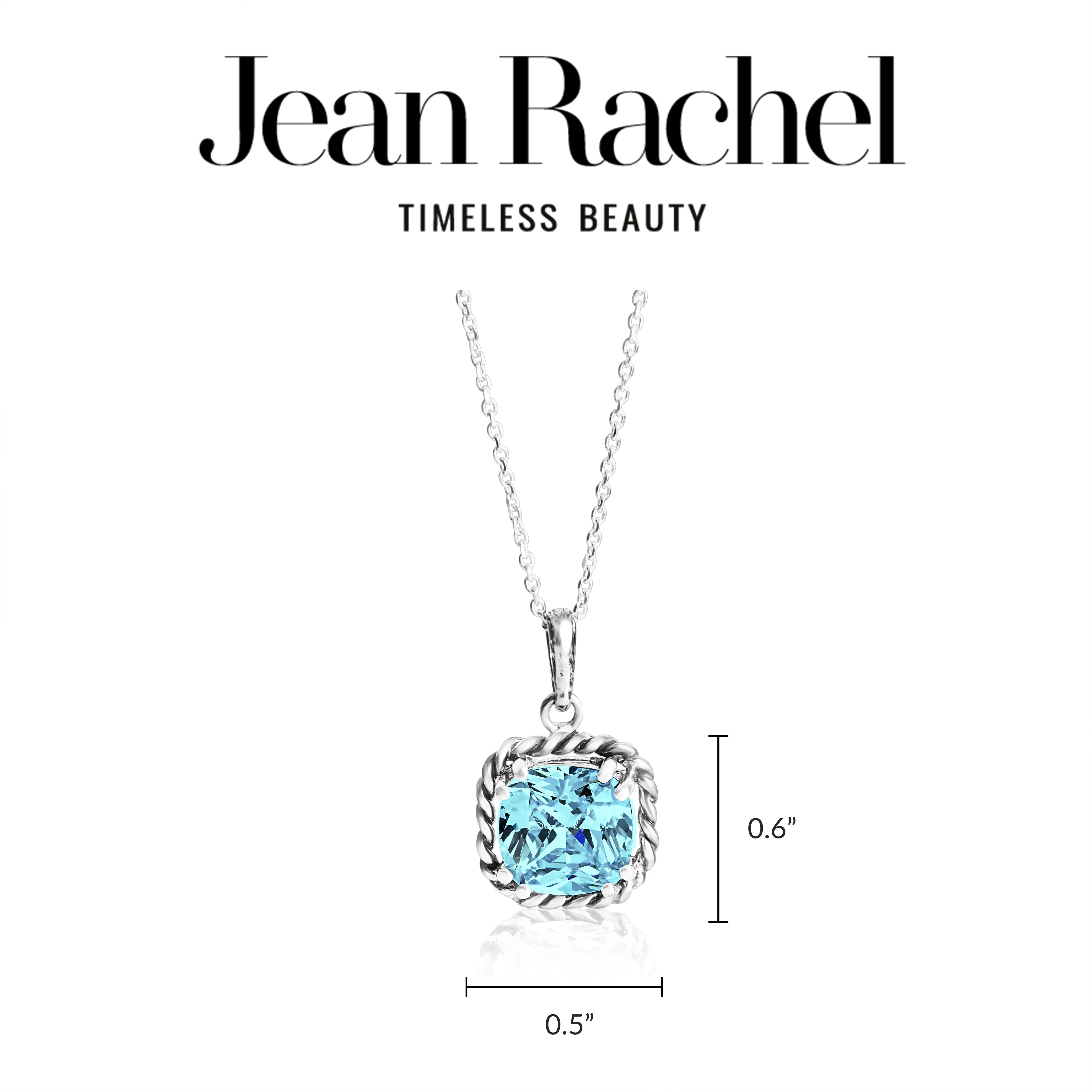 Sterling Silver Aquamarine CZ Rope Pendant Necklace