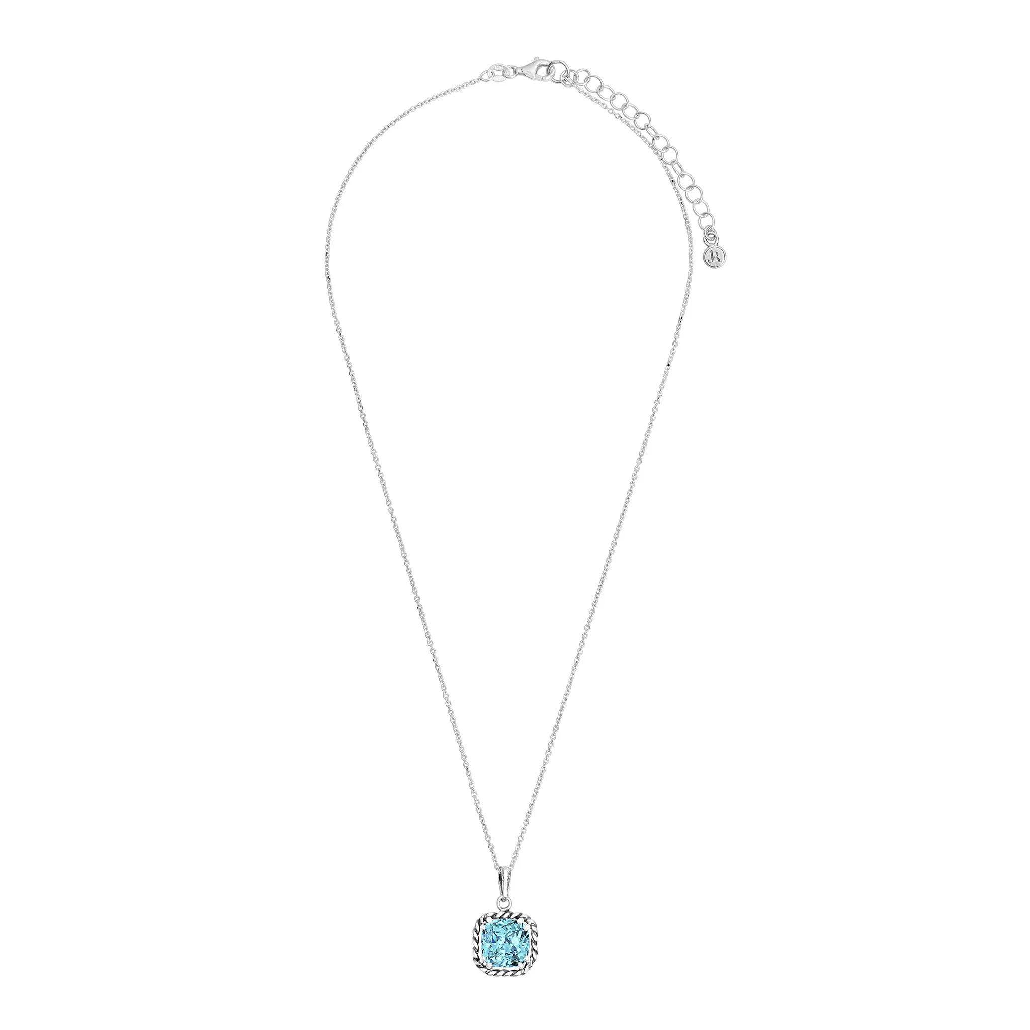 Sterling Silver Aquamarine CZ Rope Pendant Necklace