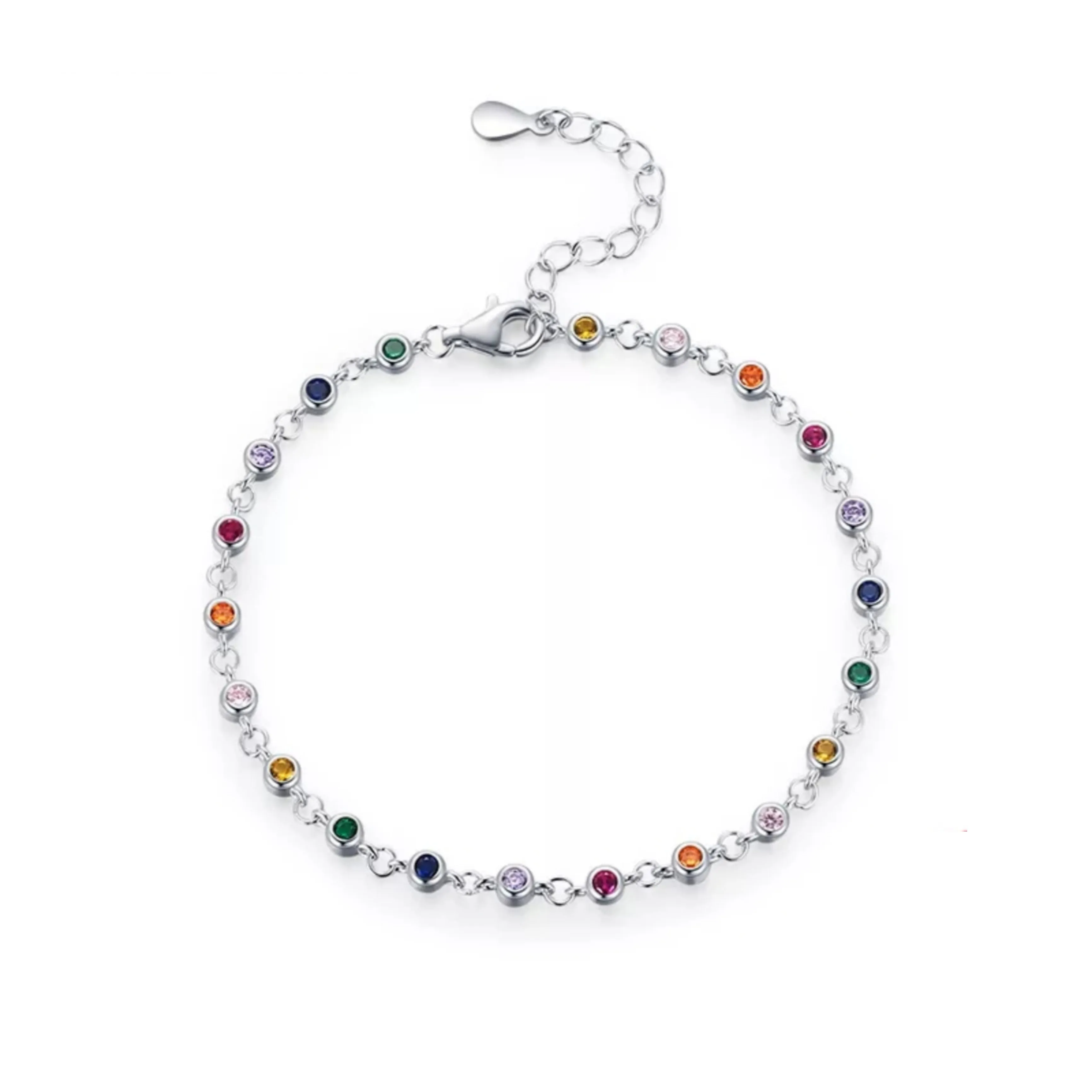 Sterling Silver Colorful Bezel Set Stones Bracelet