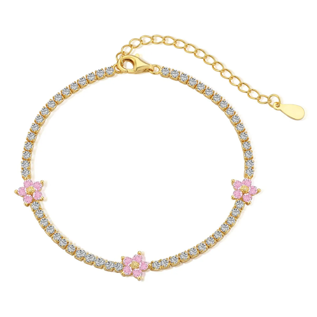 Sterling Silver Colorful Tennis Flower Bracelet