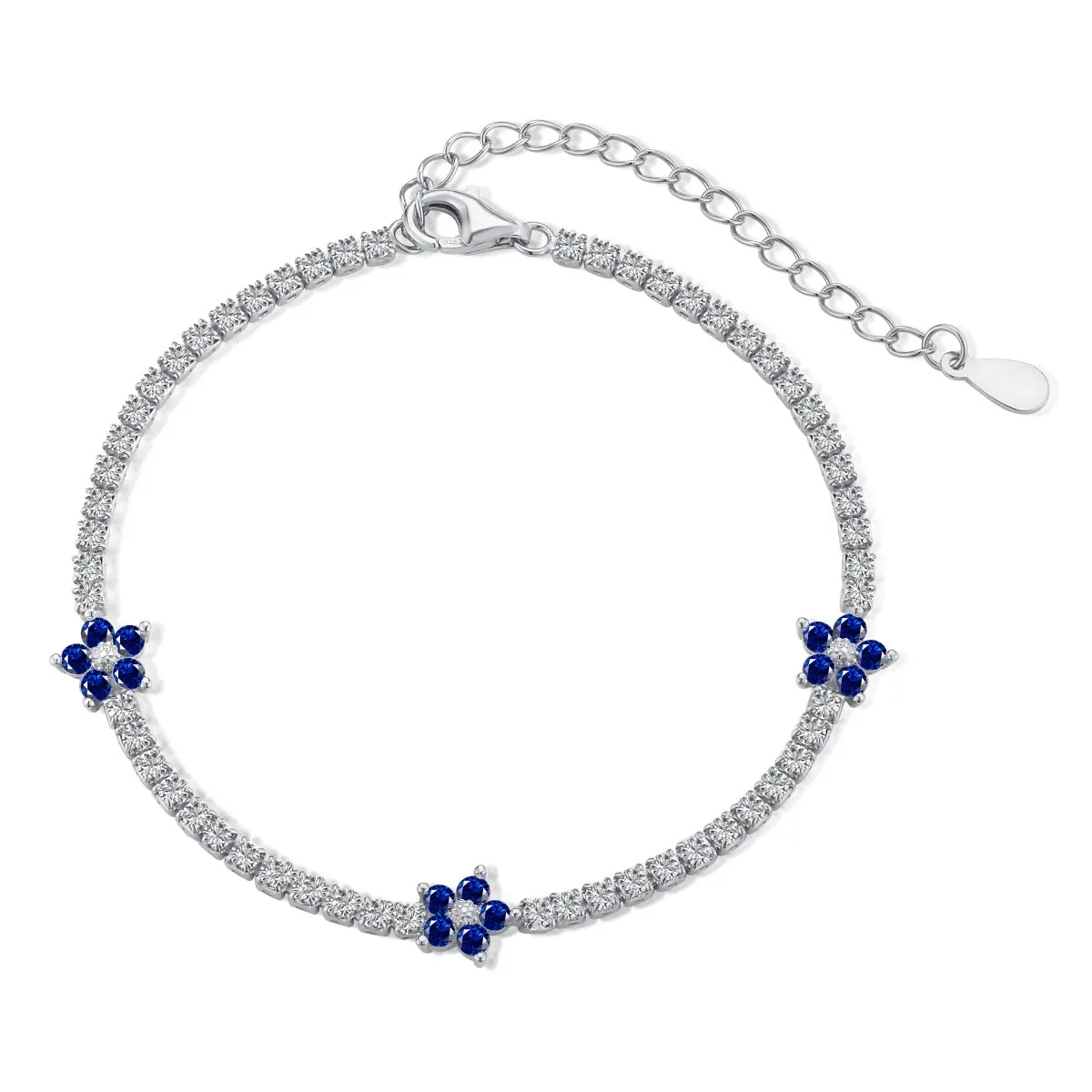 Sterling Silver Colorful Tennis Flower Bracelet
