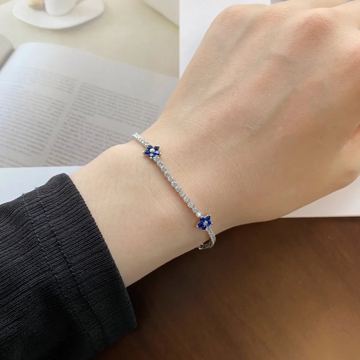 Sterling Silver Colorful Tennis Flower Bracelet