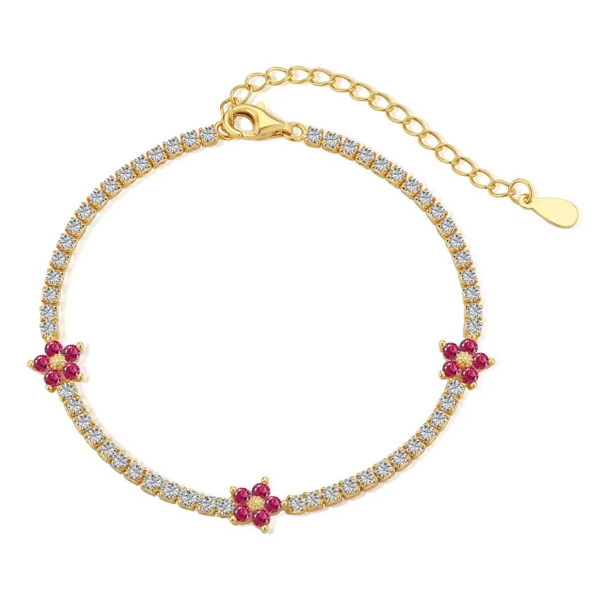 Sterling Silver Colorful Tennis Flower Bracelet