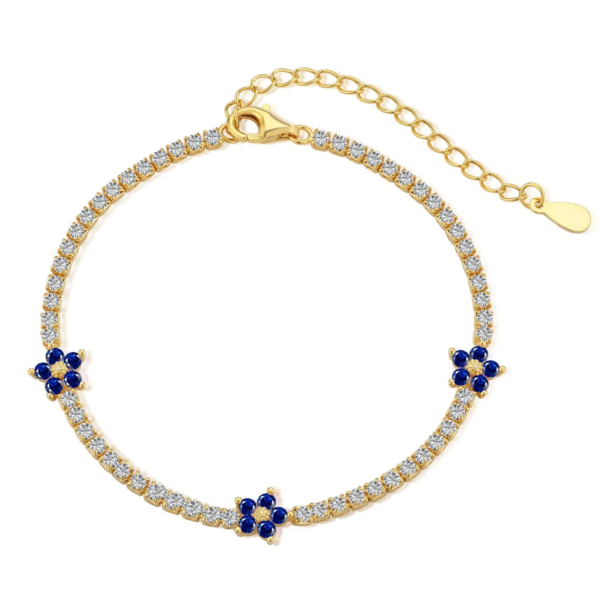Sterling Silver Colorful Tennis Flower Bracelet