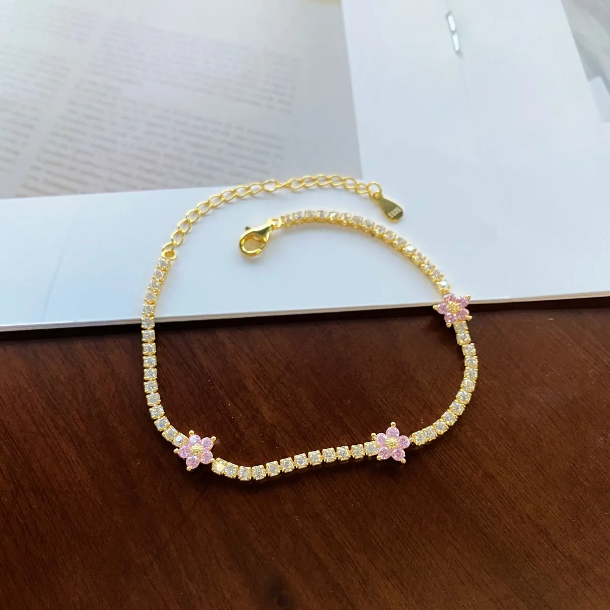 Sterling Silver Colorful Tennis Flower Bracelet
