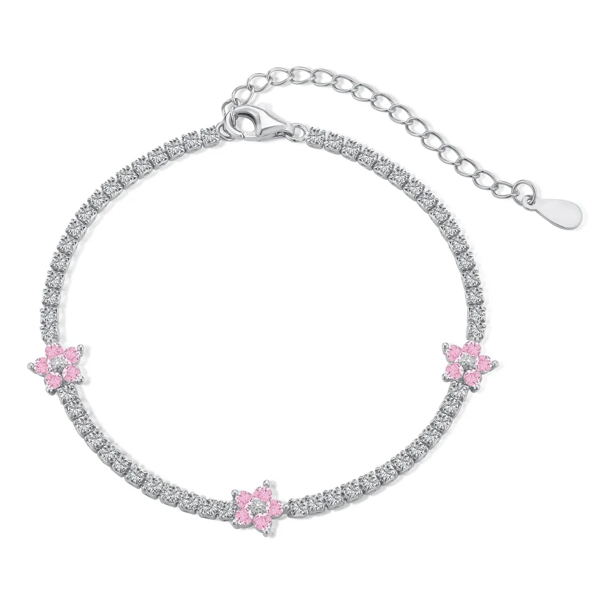 Sterling Silver Colorful Tennis Flower Bracelet