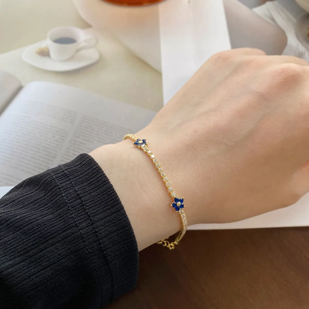 Sterling Silver Colorful Tennis Flower Bracelet