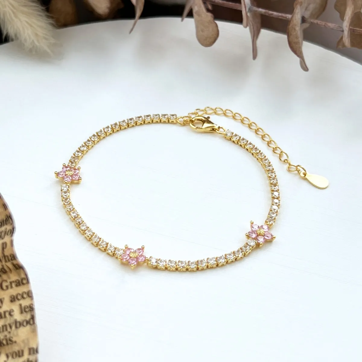 Sterling Silver Colorful Tennis Flower Bracelet