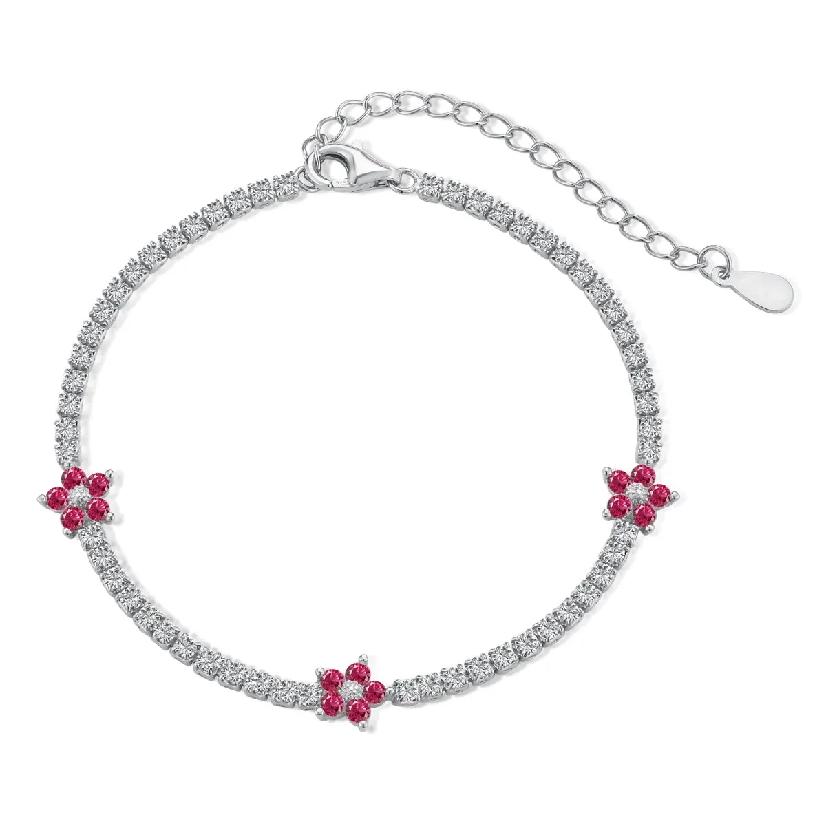 Sterling Silver Colorful Tennis Flower Bracelet