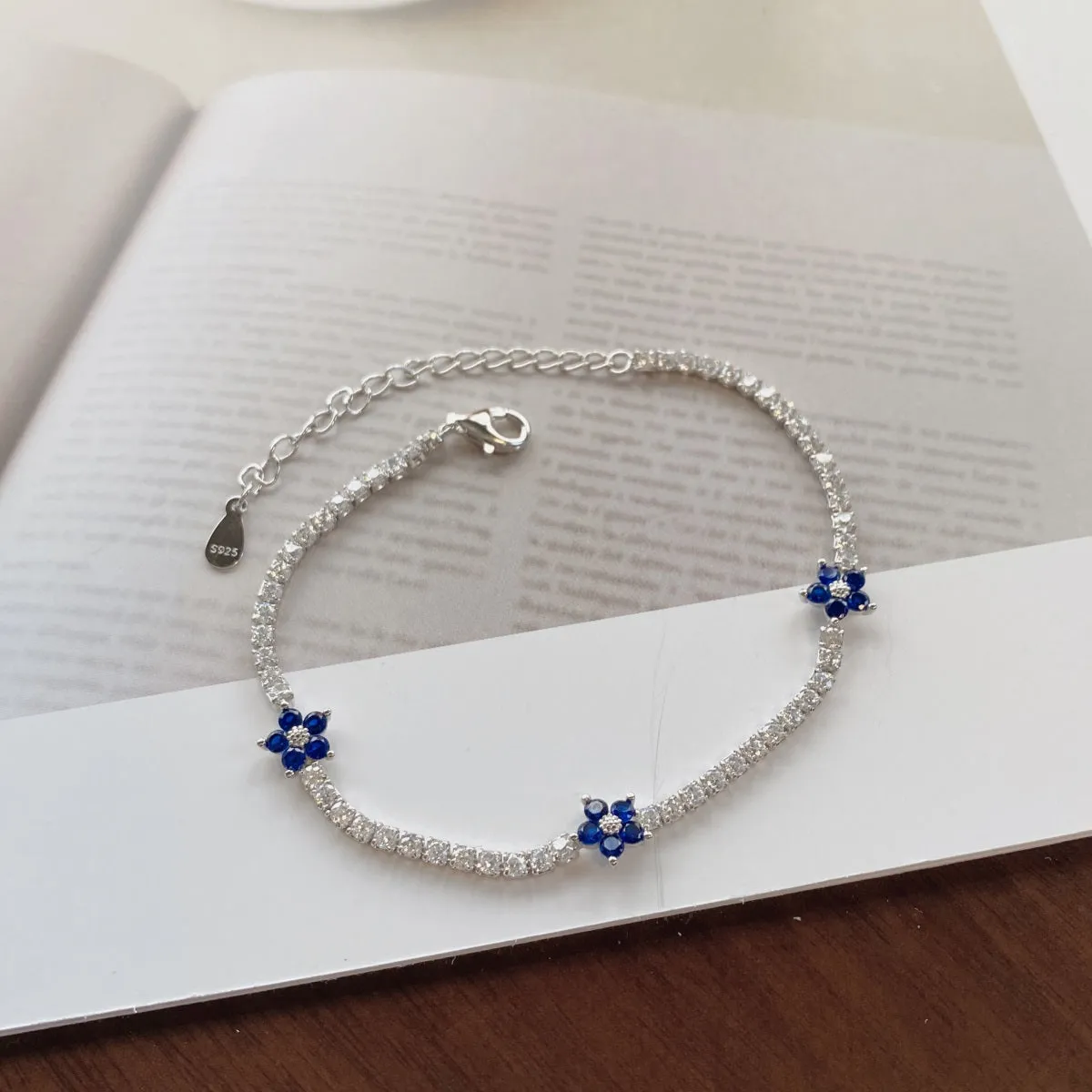 Sterling Silver Colorful Tennis Flower Bracelet