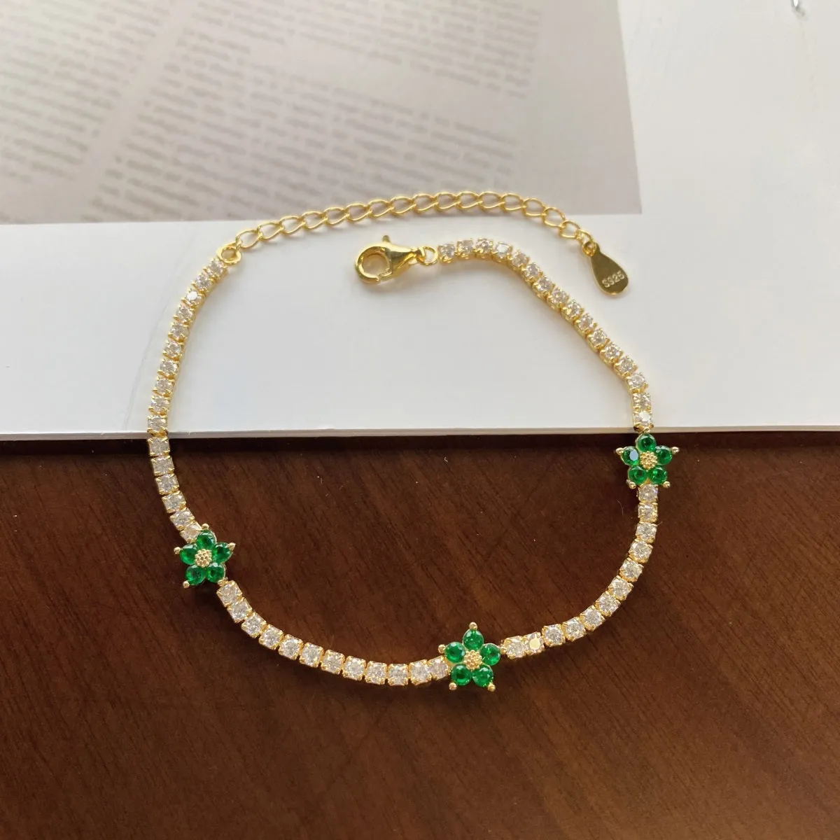 Sterling Silver Colorful Tennis Flower Bracelet