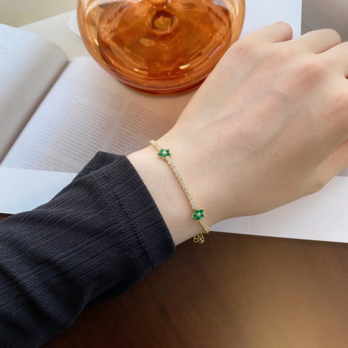 Sterling Silver Colorful Tennis Flower Bracelet