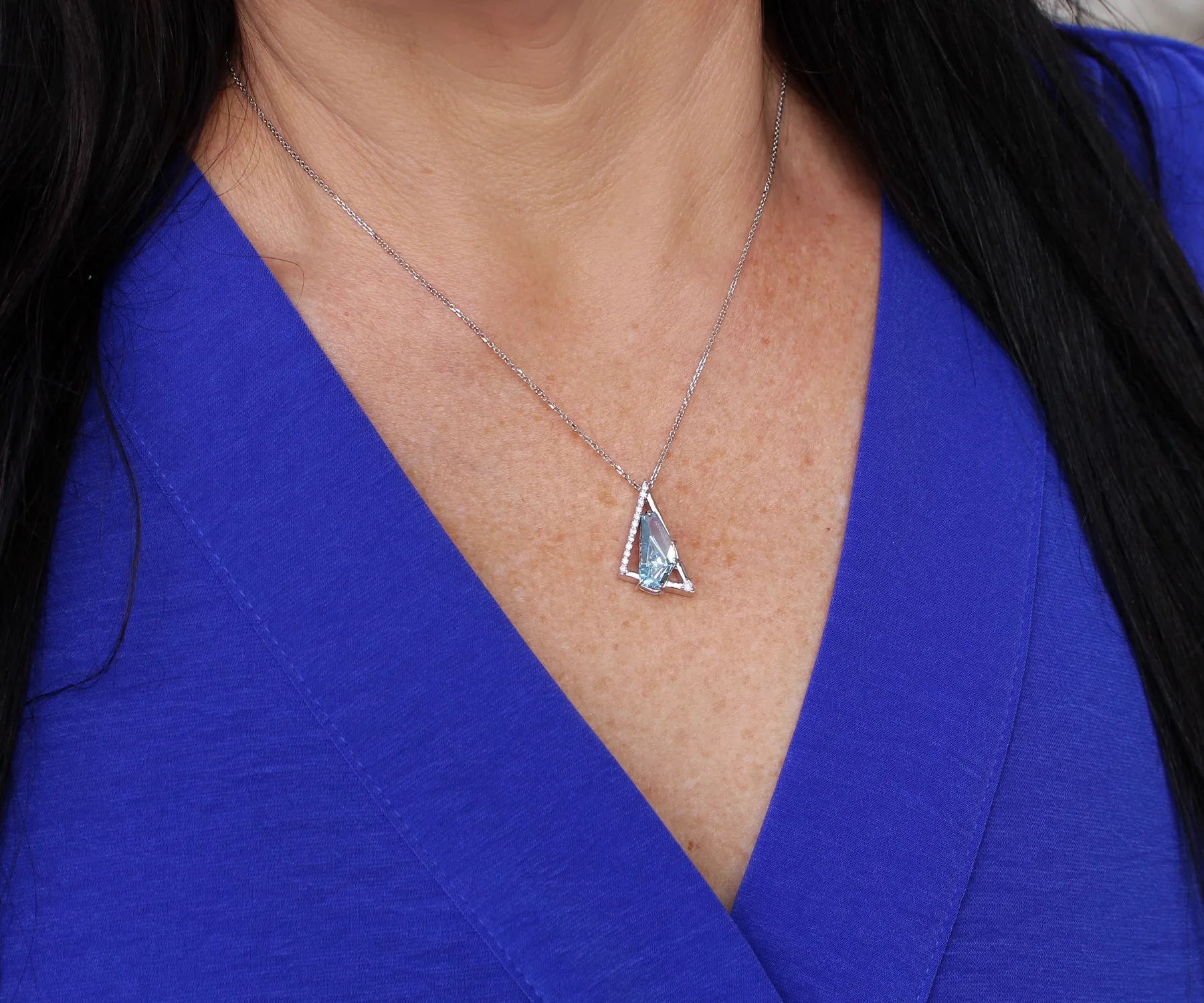 Triangular Aquamarine Diamond Necklace