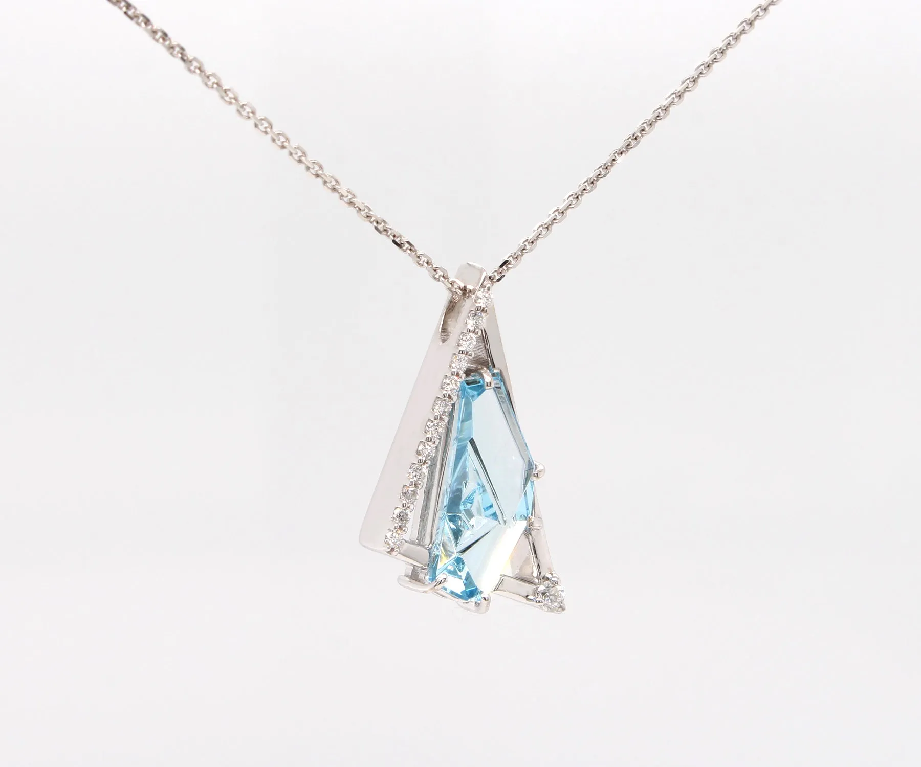 Triangular Aquamarine Diamond Necklace