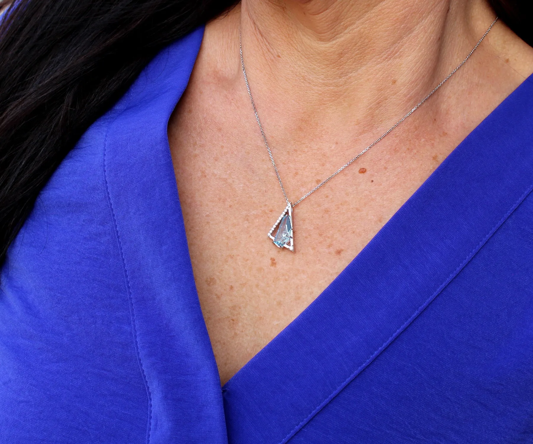 Triangular Aquamarine Diamond Necklace