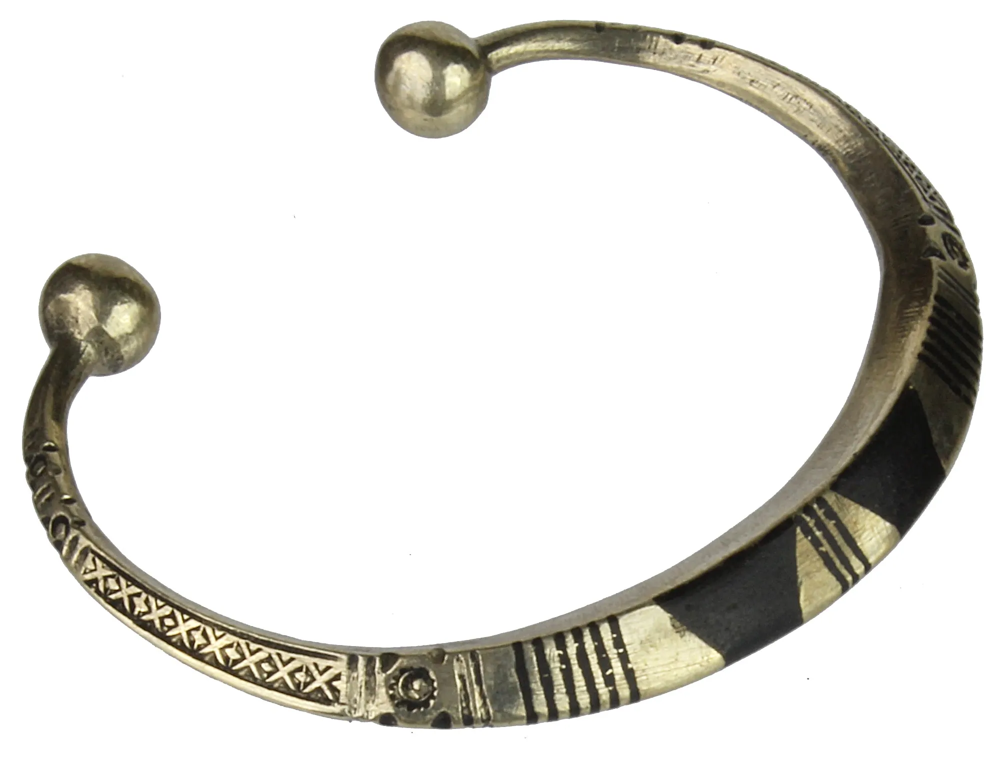 Tuareg Double Inlay Etched Metal Bracelet, heavier