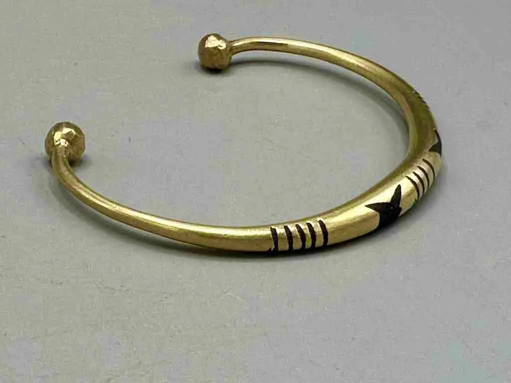 Tuareg Double Star Inlay Brass Bracelet - Slightly Imperfect