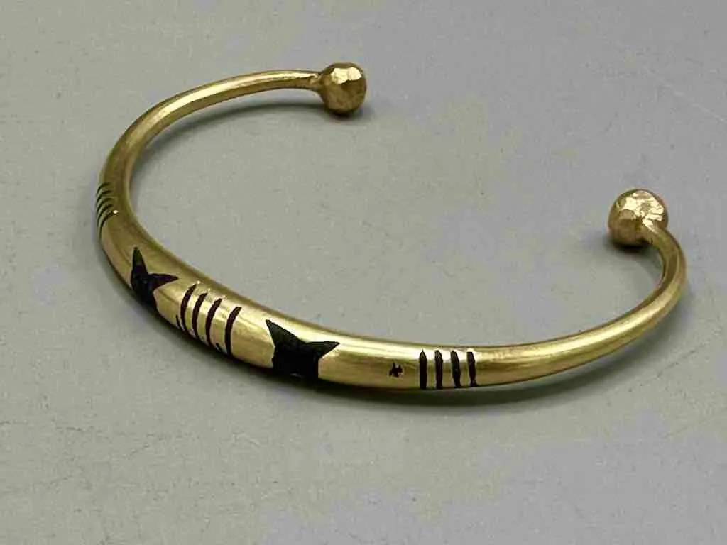Tuareg Double Star Inlay Brass Bracelet - Slightly Imperfect