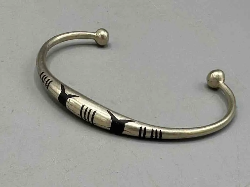 Tuareg Double Star Inlay Coin Silver Bracelet