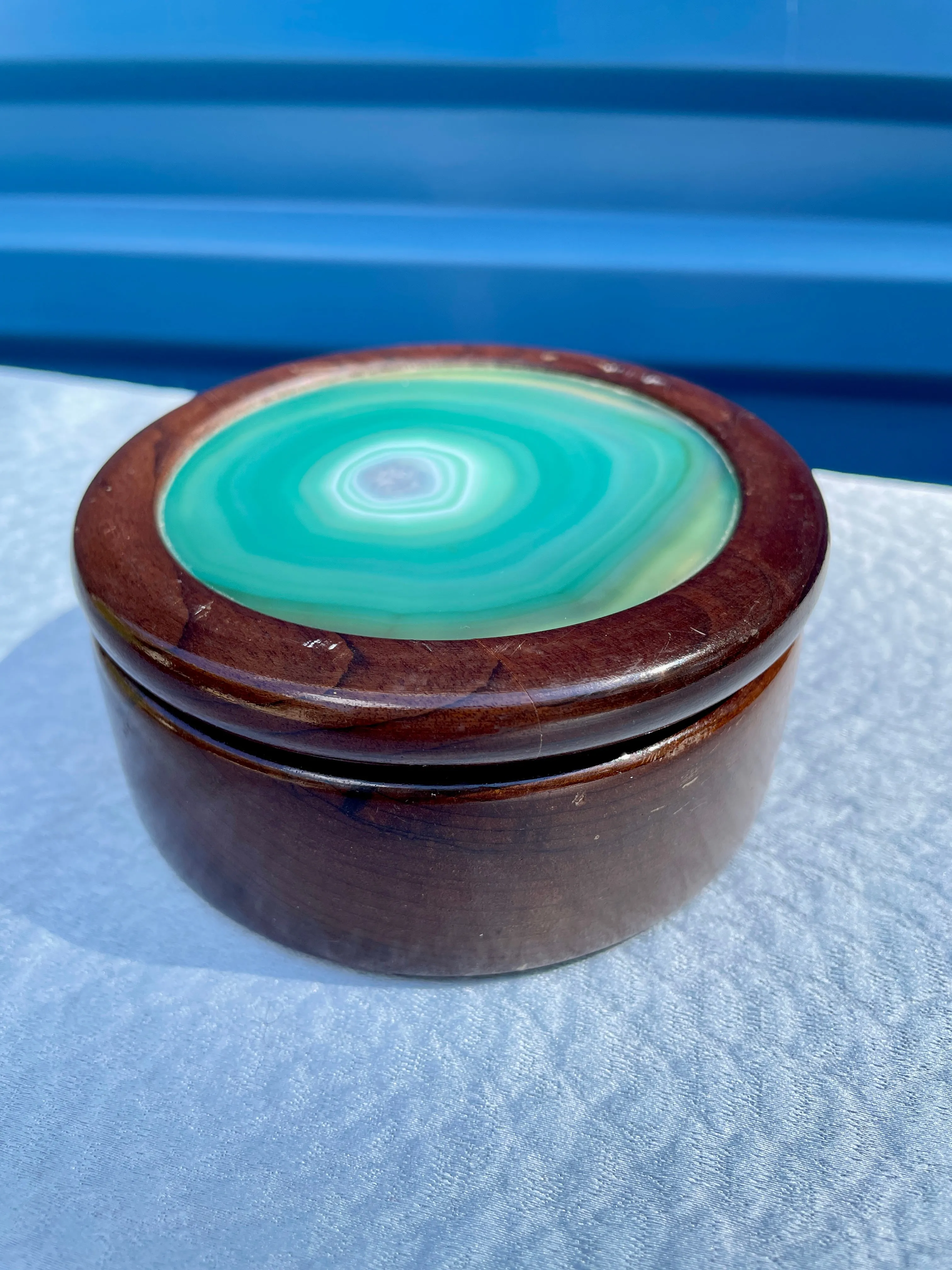 Vintage inlaid agate wooden box