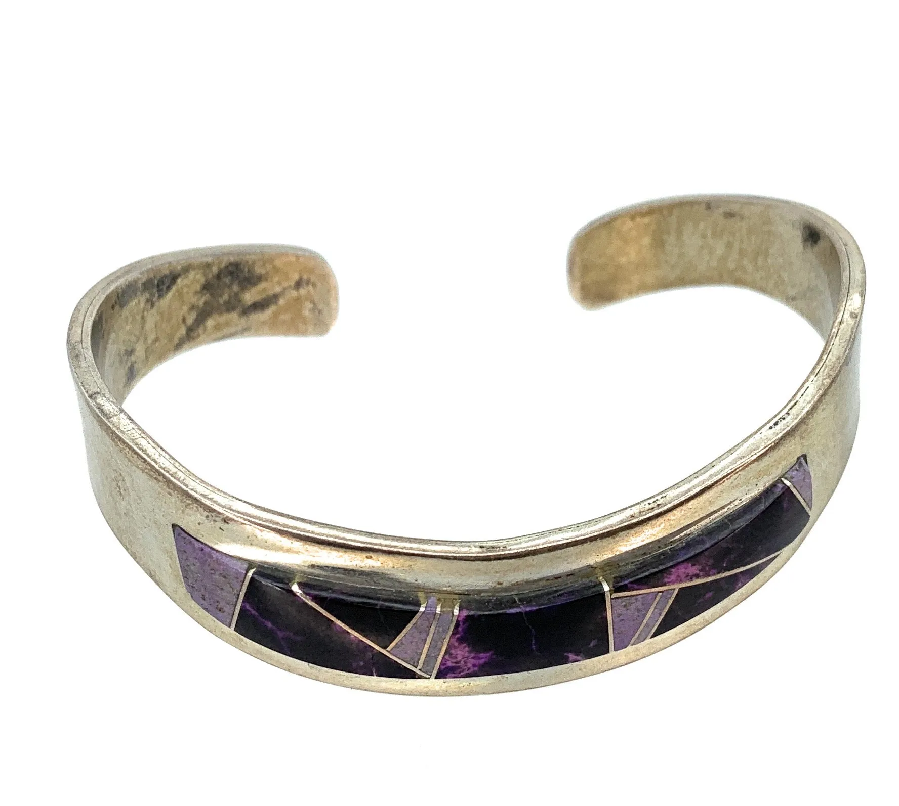 Vintage Zuni Heavy Gauge Sterling Silver & Sugilite Inlay Cuff Bracelet