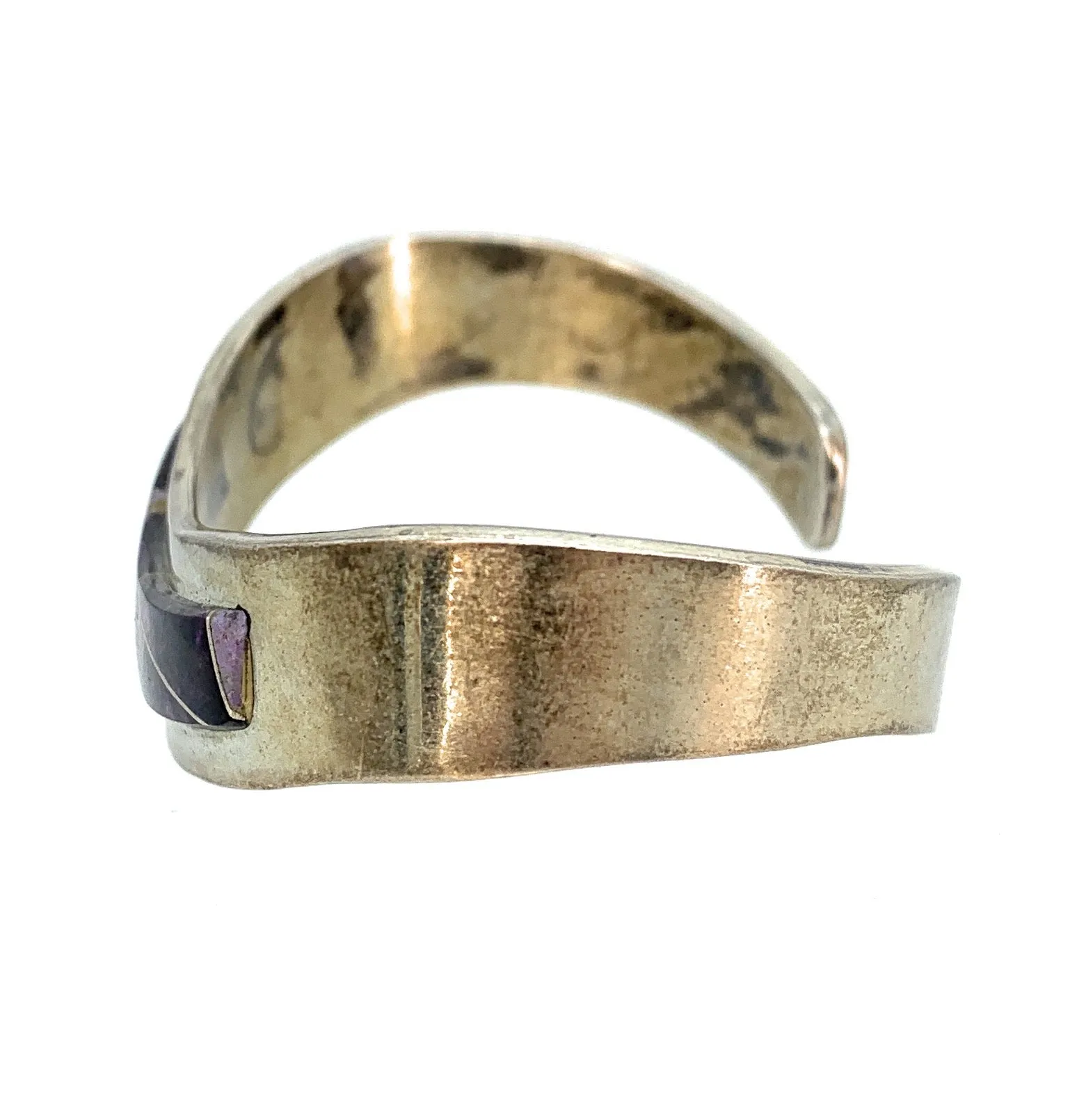 Vintage Zuni Heavy Gauge Sterling Silver & Sugilite Inlay Cuff Bracelet