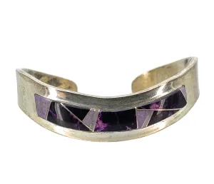 Vintage Zuni Heavy Gauge Sterling Silver & Sugilite Inlay Cuff Bracelet