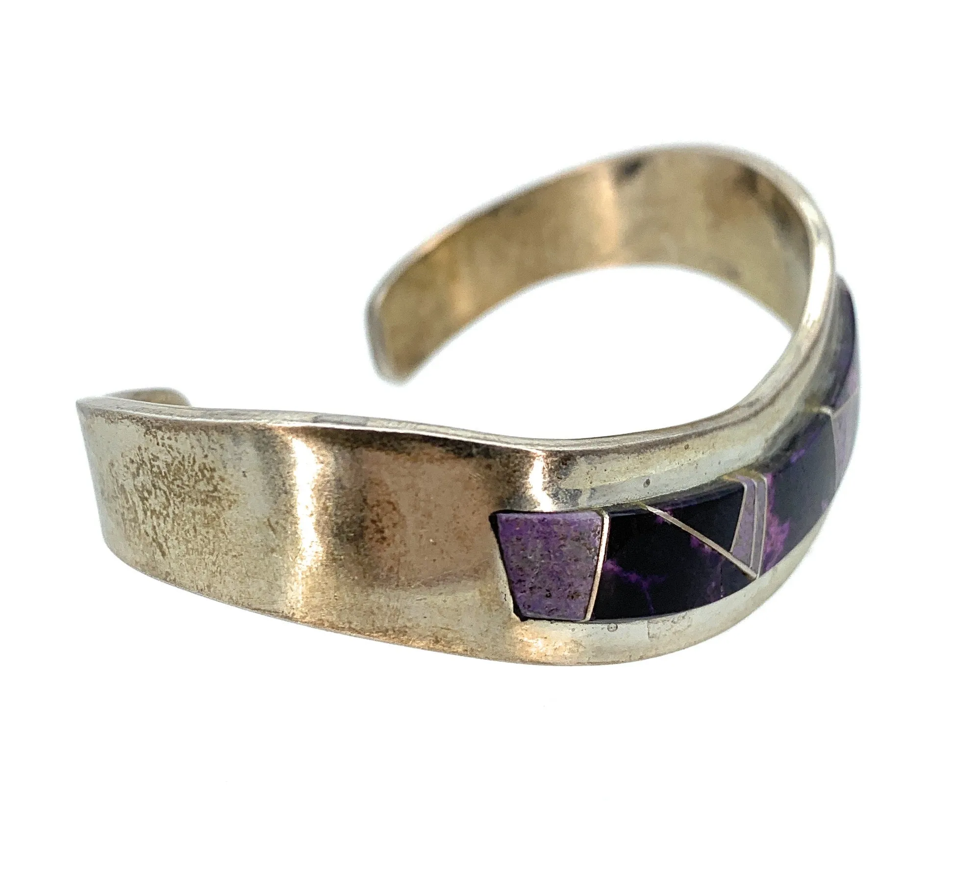Vintage Zuni Heavy Gauge Sterling Silver & Sugilite Inlay Cuff Bracelet
