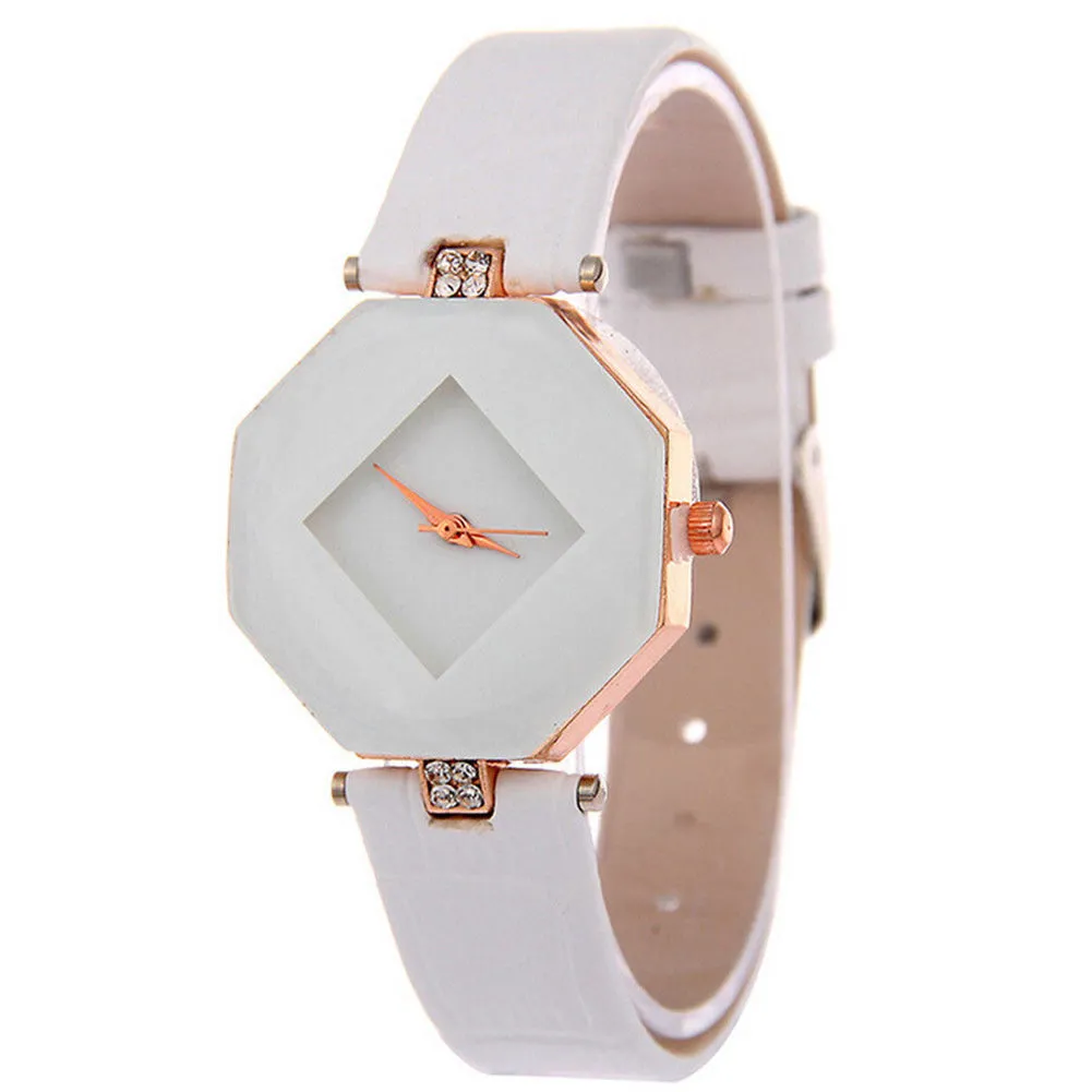 Women Fashion Faux Leather Band Analog Quartz Wrist Watch Rhombic Wristwatch