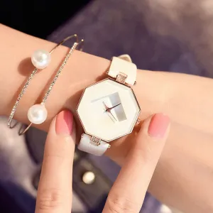 Women Fashion Faux Leather Band Analog Quartz Wrist Watch Rhombic Wristwatch