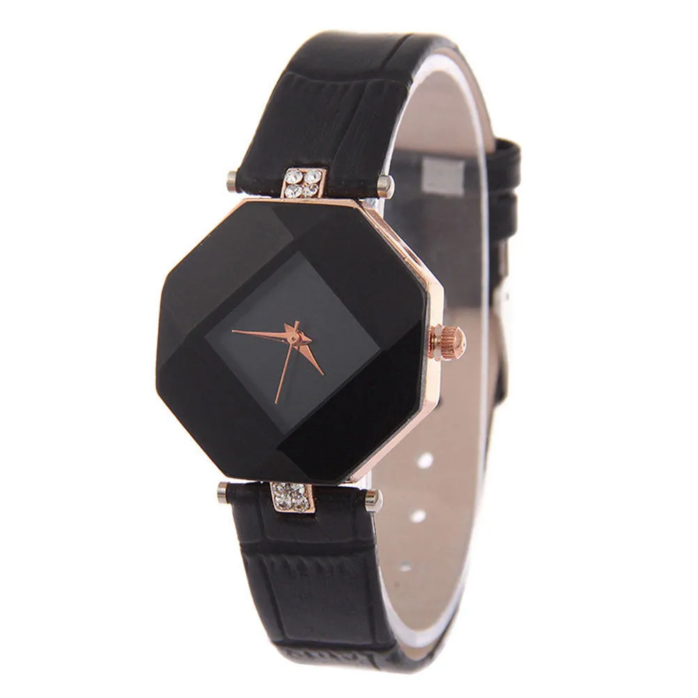 Women Fashion Faux Leather Band Analog Quartz Wrist Watch Rhombic Wristwatch