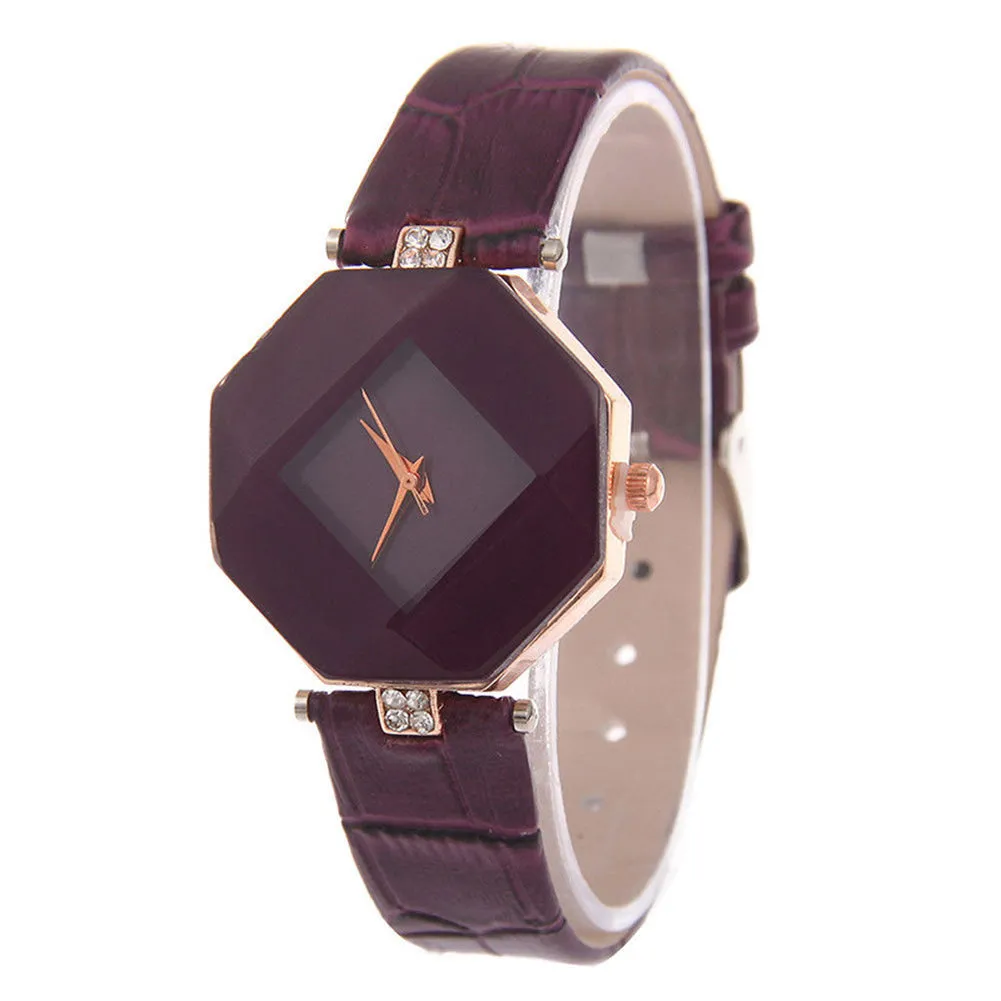 Women Fashion Faux Leather Band Analog Quartz Wrist Watch Rhombic Wristwatch