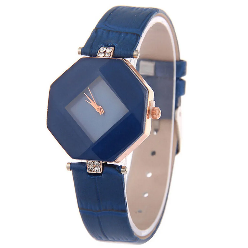 Women Fashion Faux Leather Band Analog Quartz Wrist Watch Rhombic Wristwatch