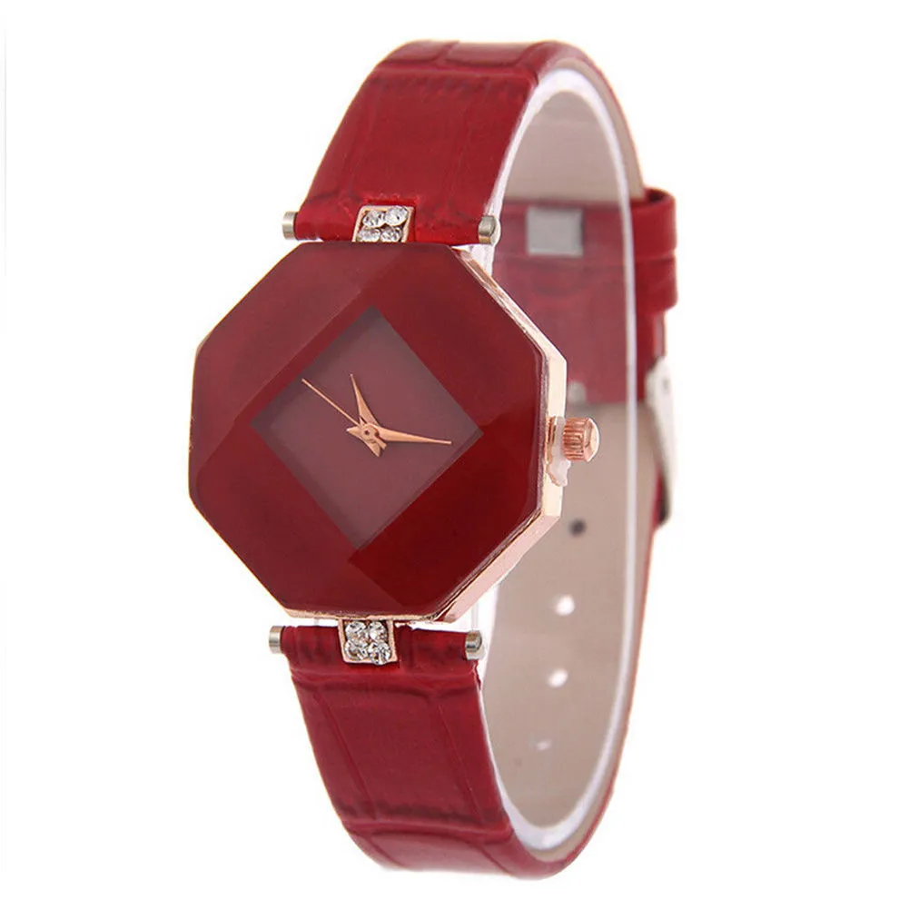 Women Fashion Faux Leather Band Analog Quartz Wrist Watch Rhombic Wristwatch